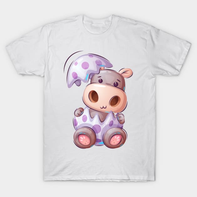 Hippopotamus hatching Hippo funny concept art cartoon T-Shirt by GiftsRepublic